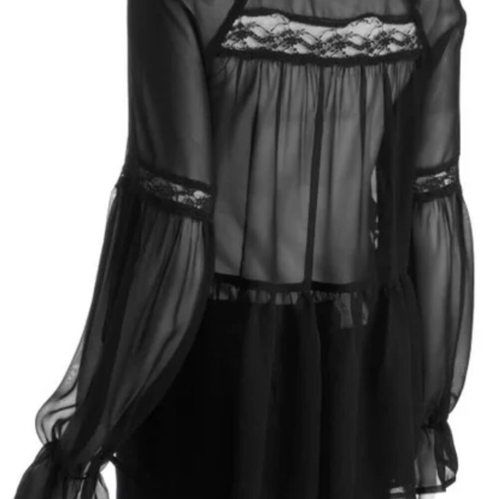 Free People Black Chiffon Boho - Chic Blouse - Size M- Used like a New - Picture 2 of 6